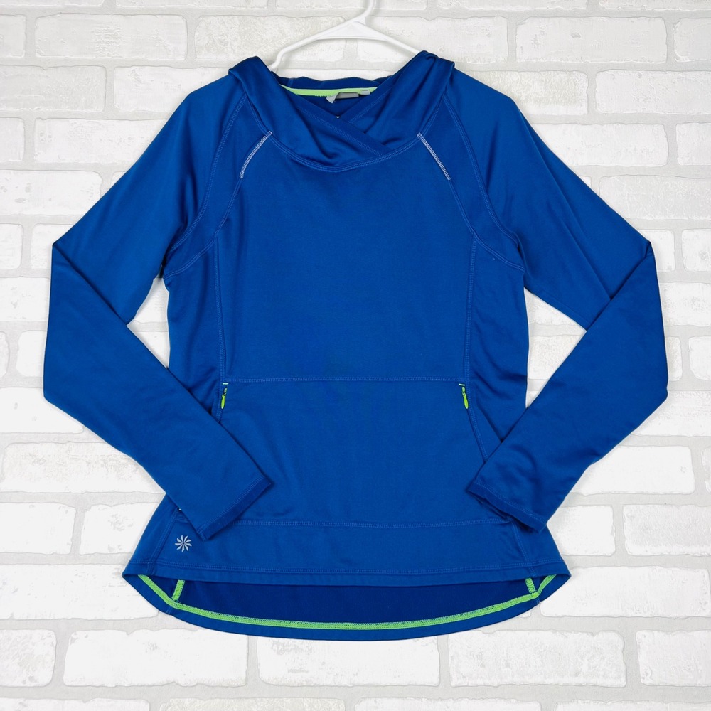 Athleta Womens Royal Blue Fleece Lined Hoodie Sweatshirt Medium with Thumbholes